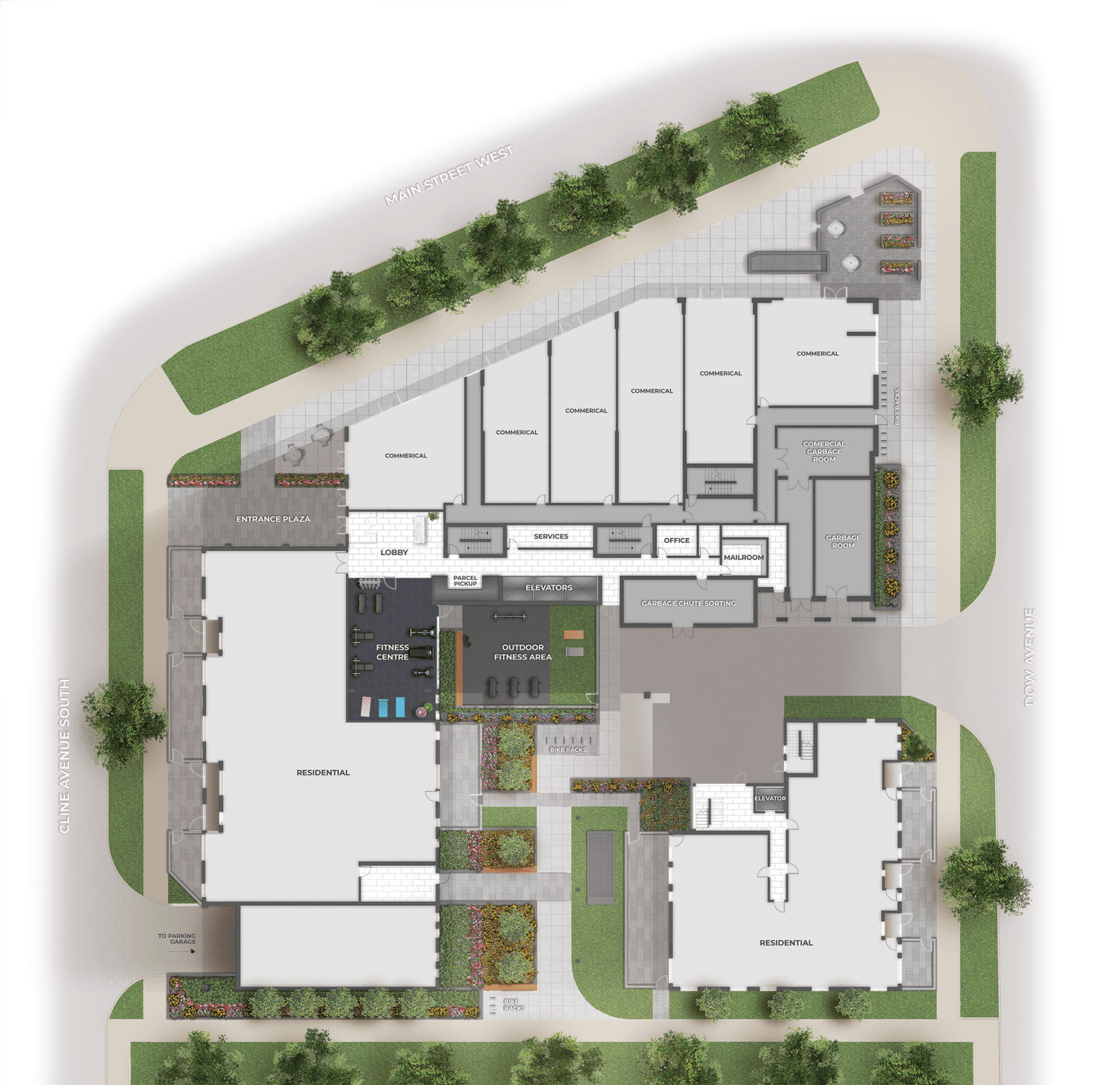 A floor plan of a building with a large parking lot for new homes in Gta. A floor plan of a building with a large parking lot for new homes in Gta.