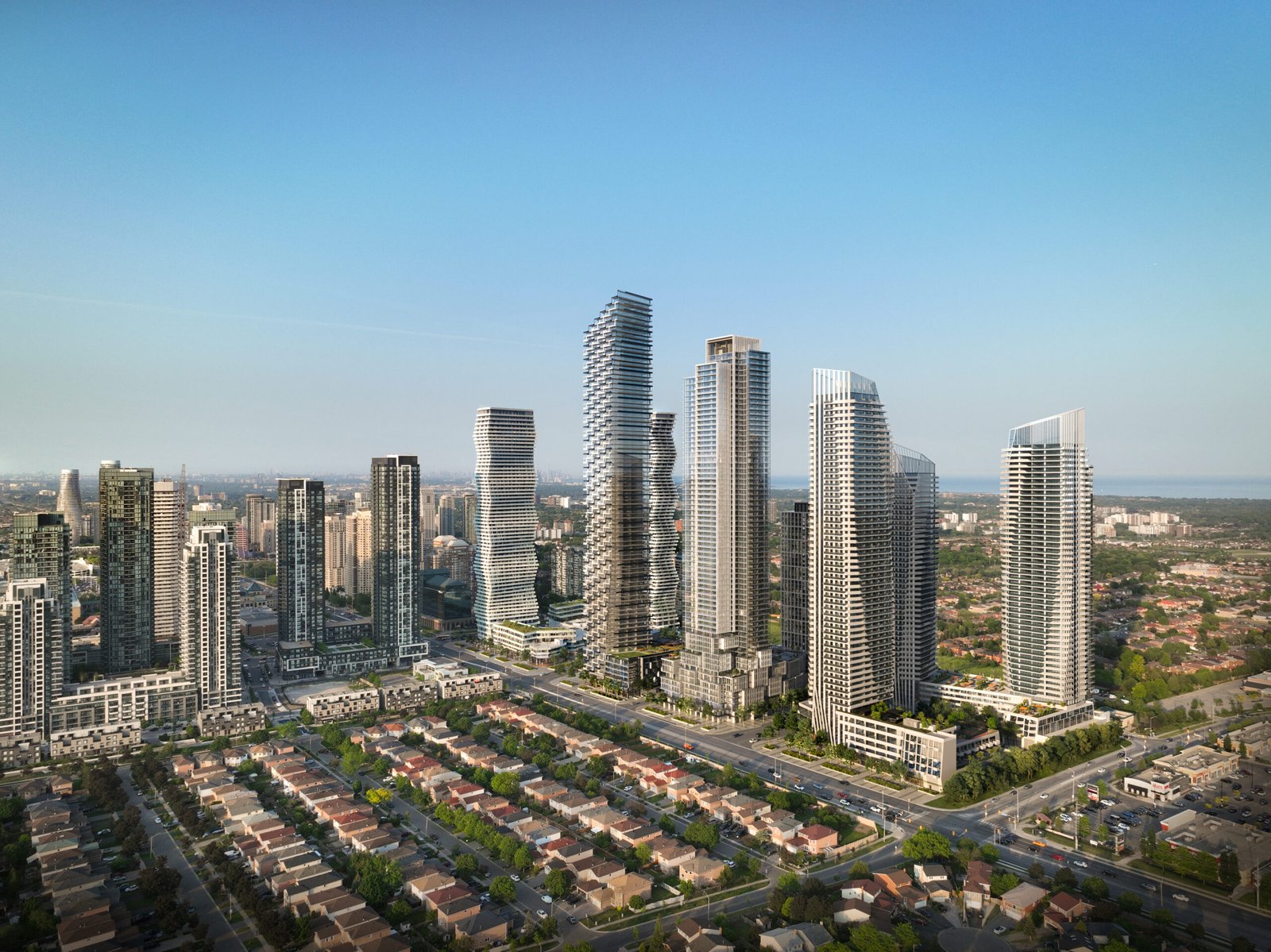 An aerial view of new condos in Gta with tall buildings. An aerial view of new condos in Gta with tall buildings.