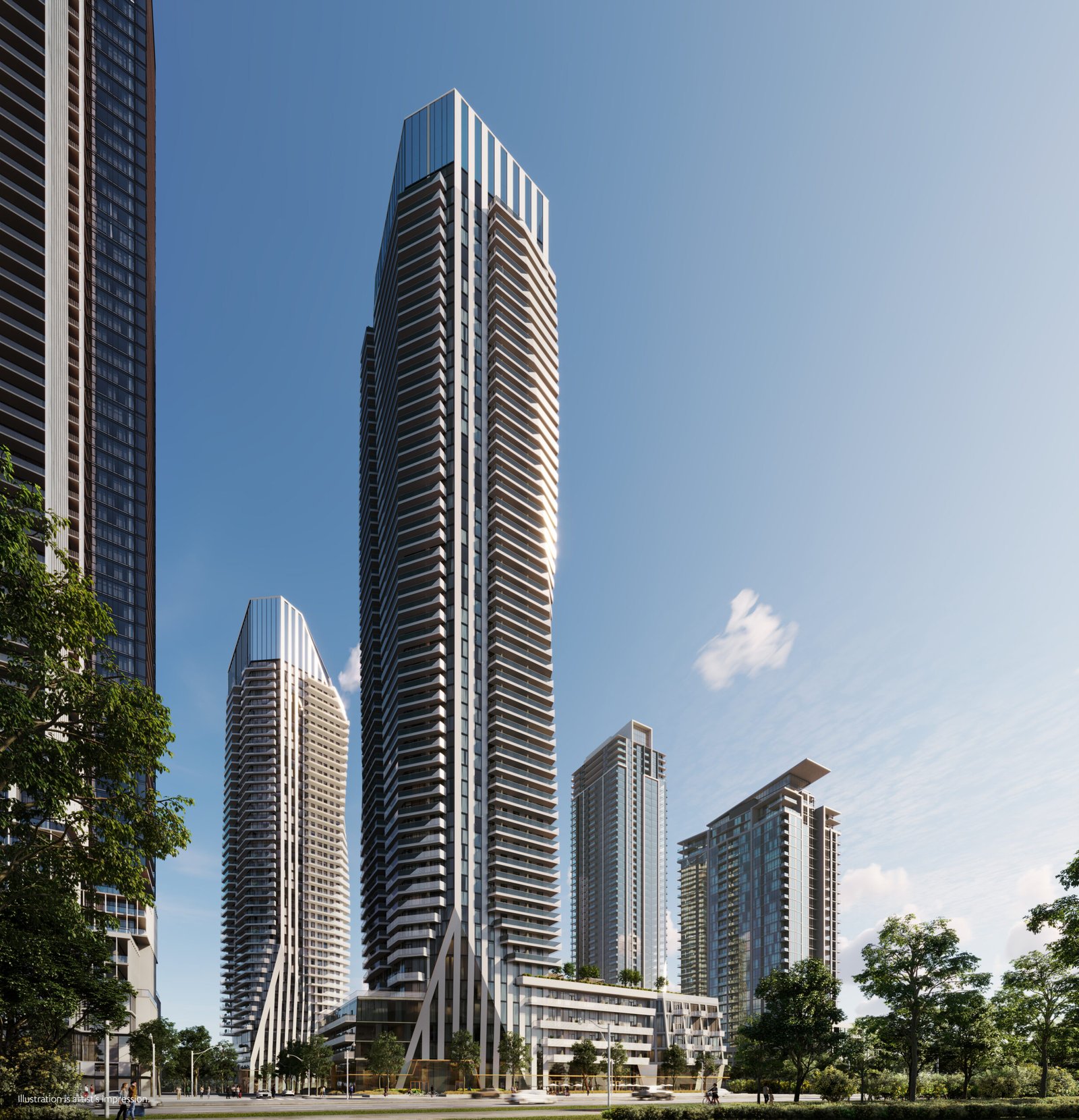 An artist’s rendering of new homes in Gta, a tall building in the middle of a city. An artist's rendering of new homes in Gta, a tall building in the middle of a city.