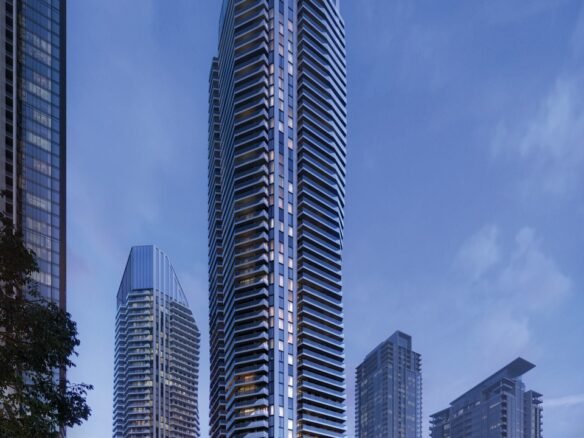 An artist's rendering of new condominiums in Gta at night.