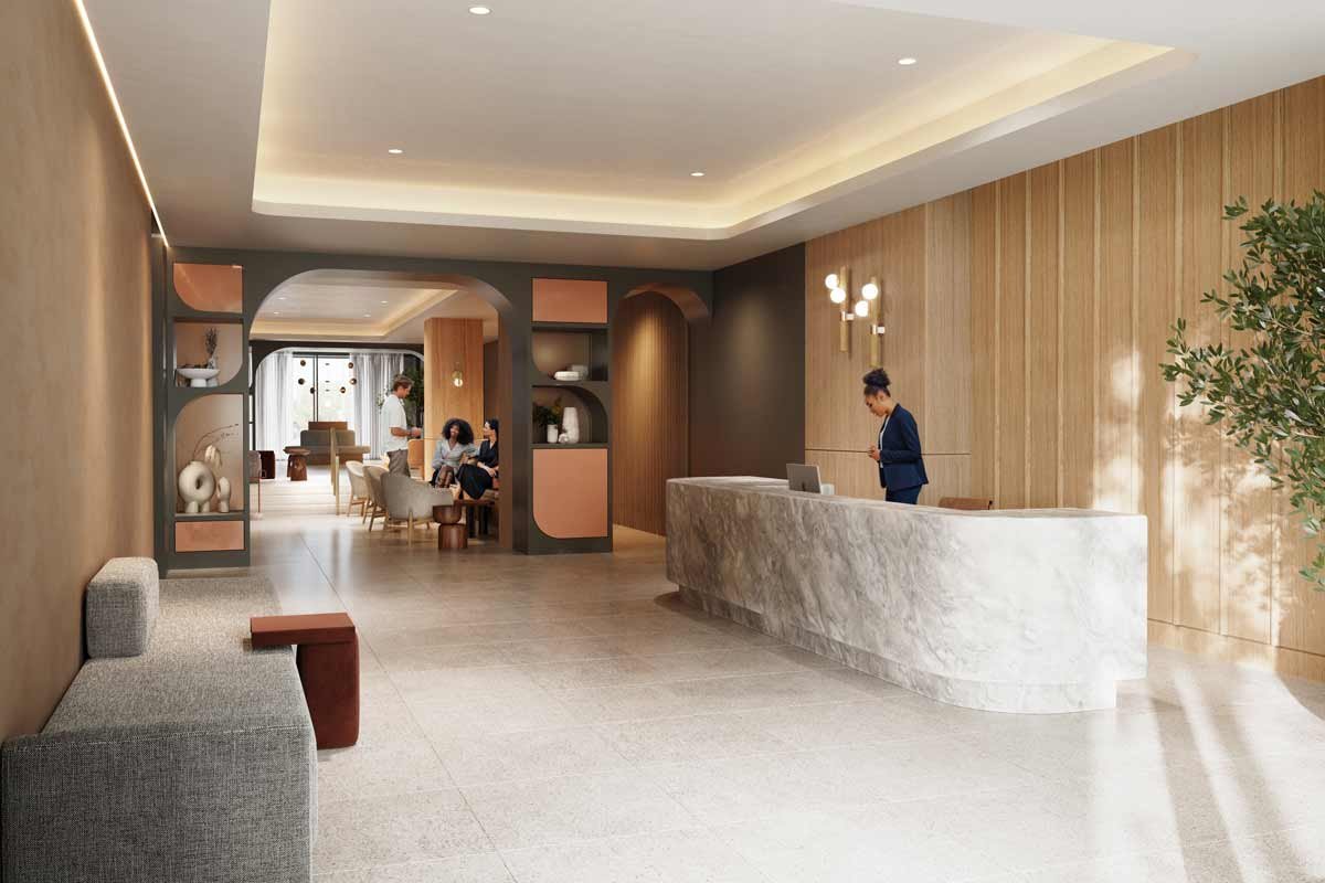 An image of the lobby of a hotel showcasing new condos in Gta. An image of the lobby of a hotel showcasing new condos in Gta.