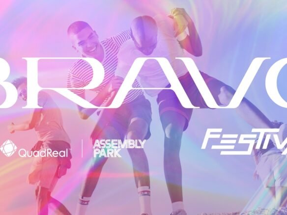 Promotional banner for bravo festival featuring dynamic images of people engaged in thrilling activities like biking and running under colorful, vibrant lighting with festival sponsors' logos including Sg Homes.