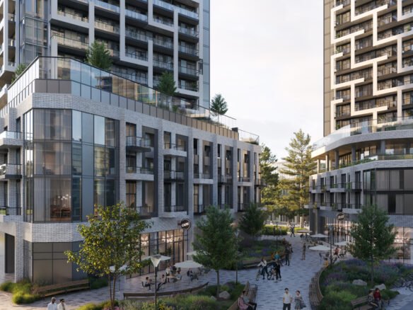 A group of people walking in a courtyard.