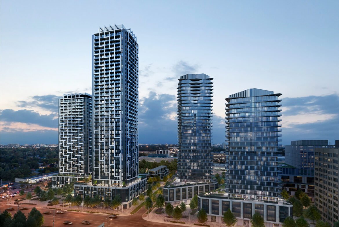 An artist's rendering of the new condos in Gta at dusk.