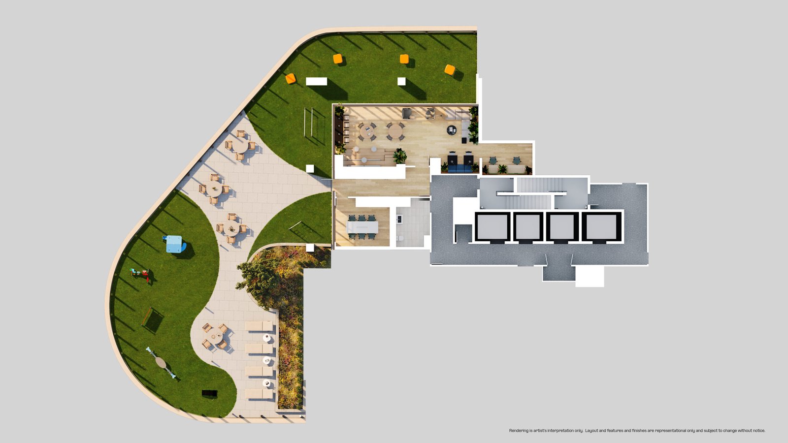 A floor plan of a new apartment with a swimming pool.