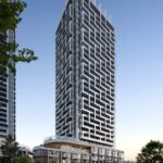 An artist's rendering of new condos in Gta, a high-rise apartment building.