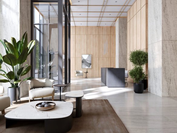 A room with a large table and chairs, ideal for discussing new homes in GTA.