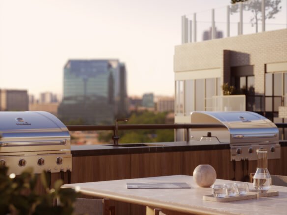 A table and chairs on a balcony in New homes in GTA.
