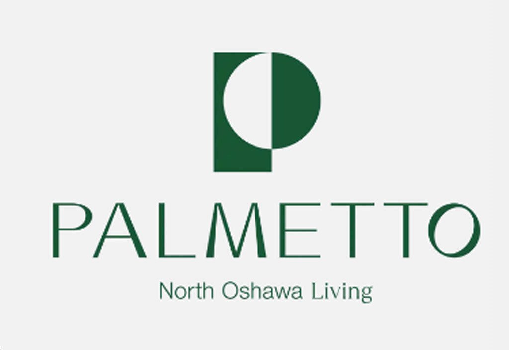 Logo of "SG Homes Palmetto North Oshawa" featuring a stylized green letter "P" above the word "Palmetto" in bold, with "North Oshawa Living