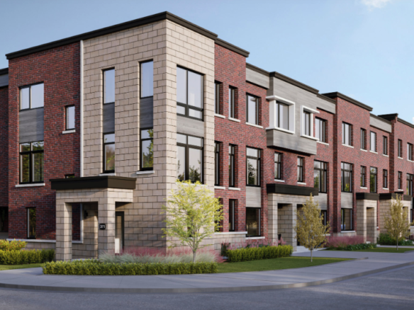 Discover a modern townhouse complex with brick and stone exteriors in the sunny confines of the GTA. Boasting large windows and enhanced by small trees and shrubs, these pre-construction homes offer a fresh start in style.