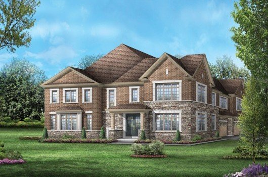 Anchor Woods A two-story brick and stone house in Anchor Woods features multiple tall windows and a gabled roof. The large front yard hosts a manicured garden, while trees surround the property, providing a serene backdrop. The sky is clear with a few clouds, adding to the tranquil setting.