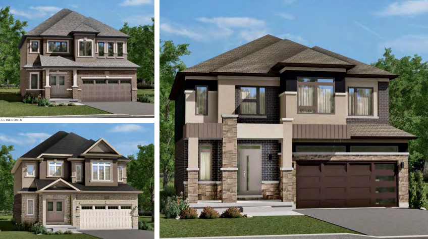 A collage of pre-construction homes showcases modern two-story designs with a blend of brick and siding exteriors, large windows, and attached garages. The landscaping includes small bushes and trees under a clear sky, with lush greenery surrounding these promising new homes. A collage of pre-construction homes showcases modern two-story designs with a blend of brick and siding exteriors, large windows, and attached garages. The landscaping includes small bushes and trees under a clear sky, with lush greenery surrounding these promising new homes.