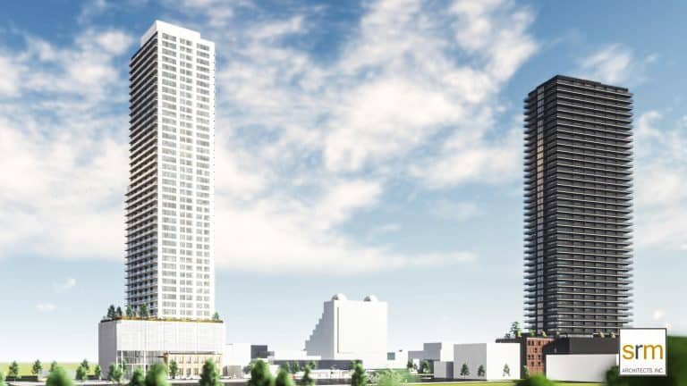 Digital rendering of two tall skyscrapers against a blue sky with scattered clouds. The buildings, reminiscent of new condos, feature modern designs—one with a white facade and the other darker. Trees and smaller structures surround the towers, evoking the dynamic growth of pre-construction homes in urban areas. Digital rendering of two tall skyscrapers against a blue sky with scattered clouds. The buildings, reminiscent of new condos, feature modern designs—one with a white facade and the other darker. Trees and smaller structures surround the towers, evoking the dynamic growth of pre-construction homes in urban areas.