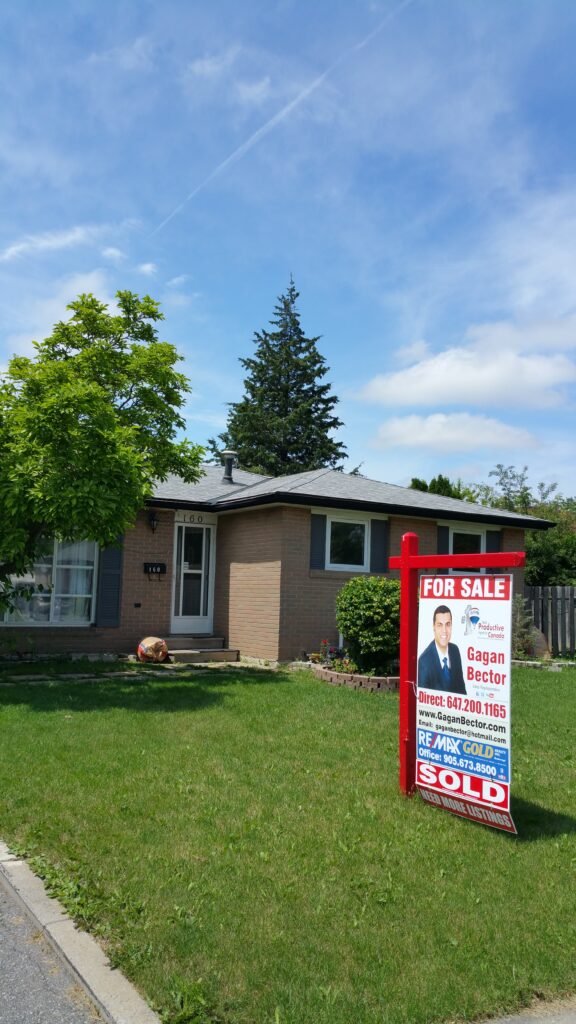 A house with a sign in front of it.