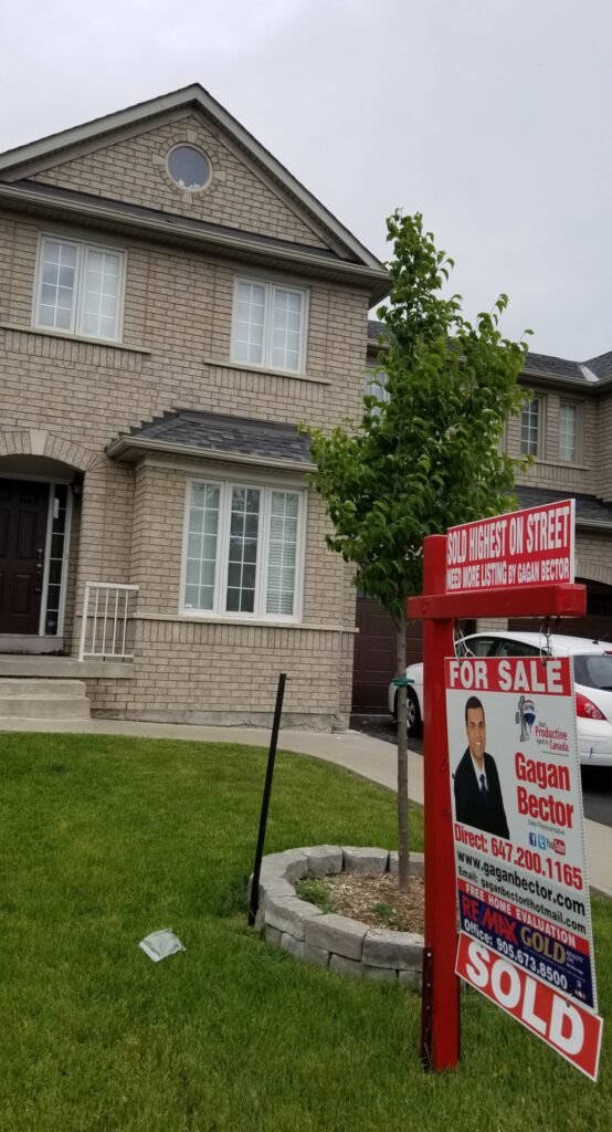 A house with a for sale sign in front of it.