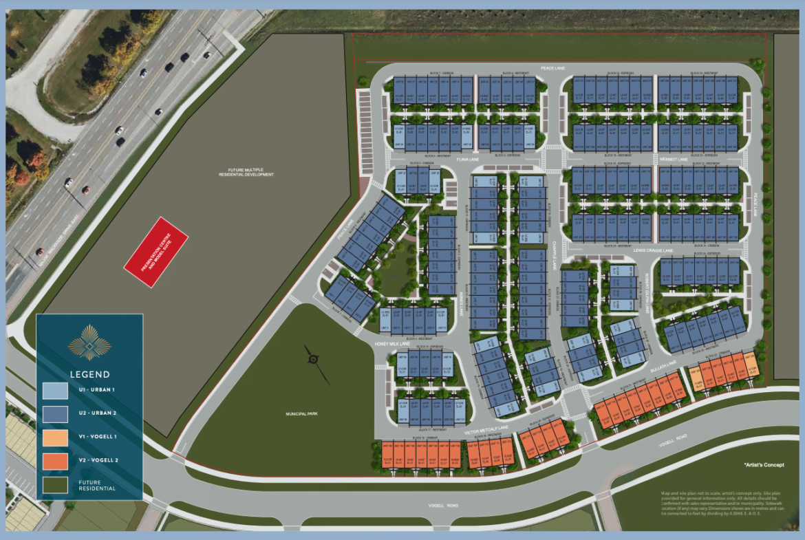 A detailed site plan of the Legacy Hill residential development shows rows of houses from the exclusive Couture Collection in various units. There are legends at the bottom left indicating different unit types: Urban, Urban 2, Bungalow, Villa, and Villa 2. Roads, green spaces, and a main road are also depicted.
