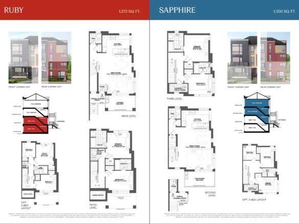 Countryside Urban Towns Ruby and Sapphire Multi-Level Urban Townhome Floor Plans