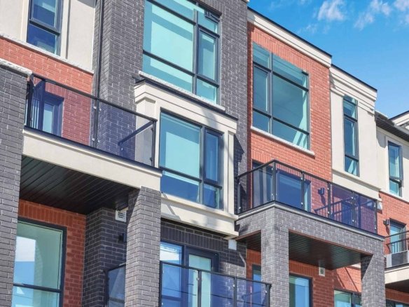 Countryside Urban Towns Modern Black Brick and Glass Balconies Exterior Rendering Brampton