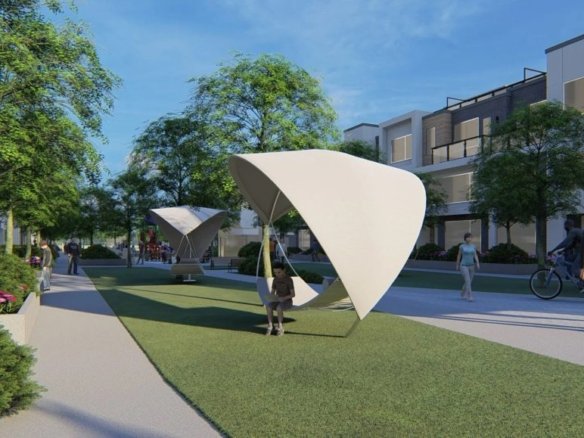 Landscaped central courtyard and outdoor amenity spaces at Elements Milton