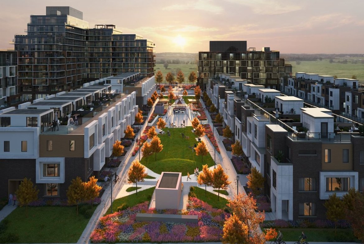 Elements Milton master site plan showing townhome and condo block layout