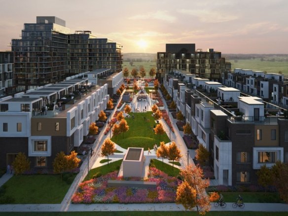 Elements Milton master site plan showing townhome and condo block layout