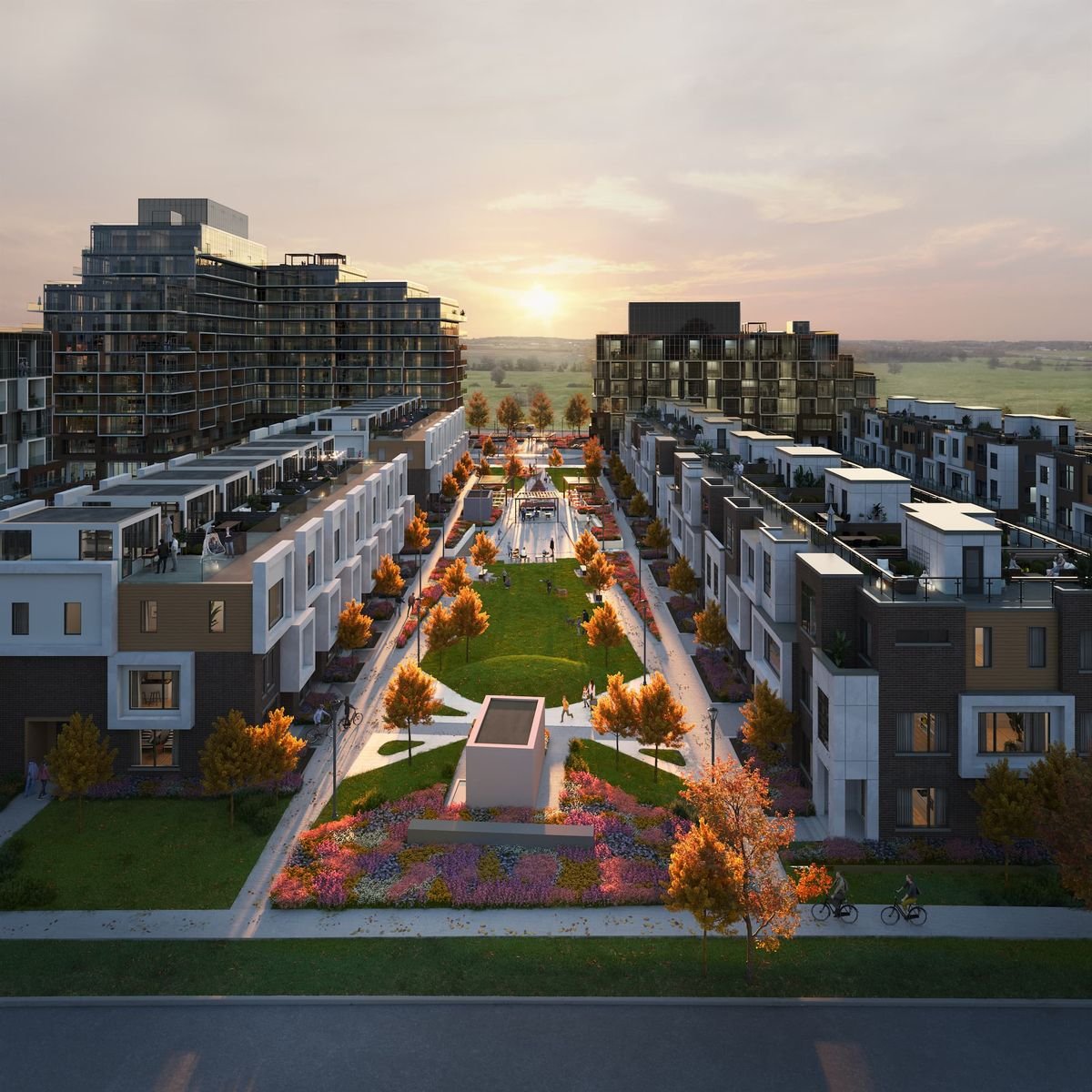 Elements Milton master site plan showing townhome and condo block layout