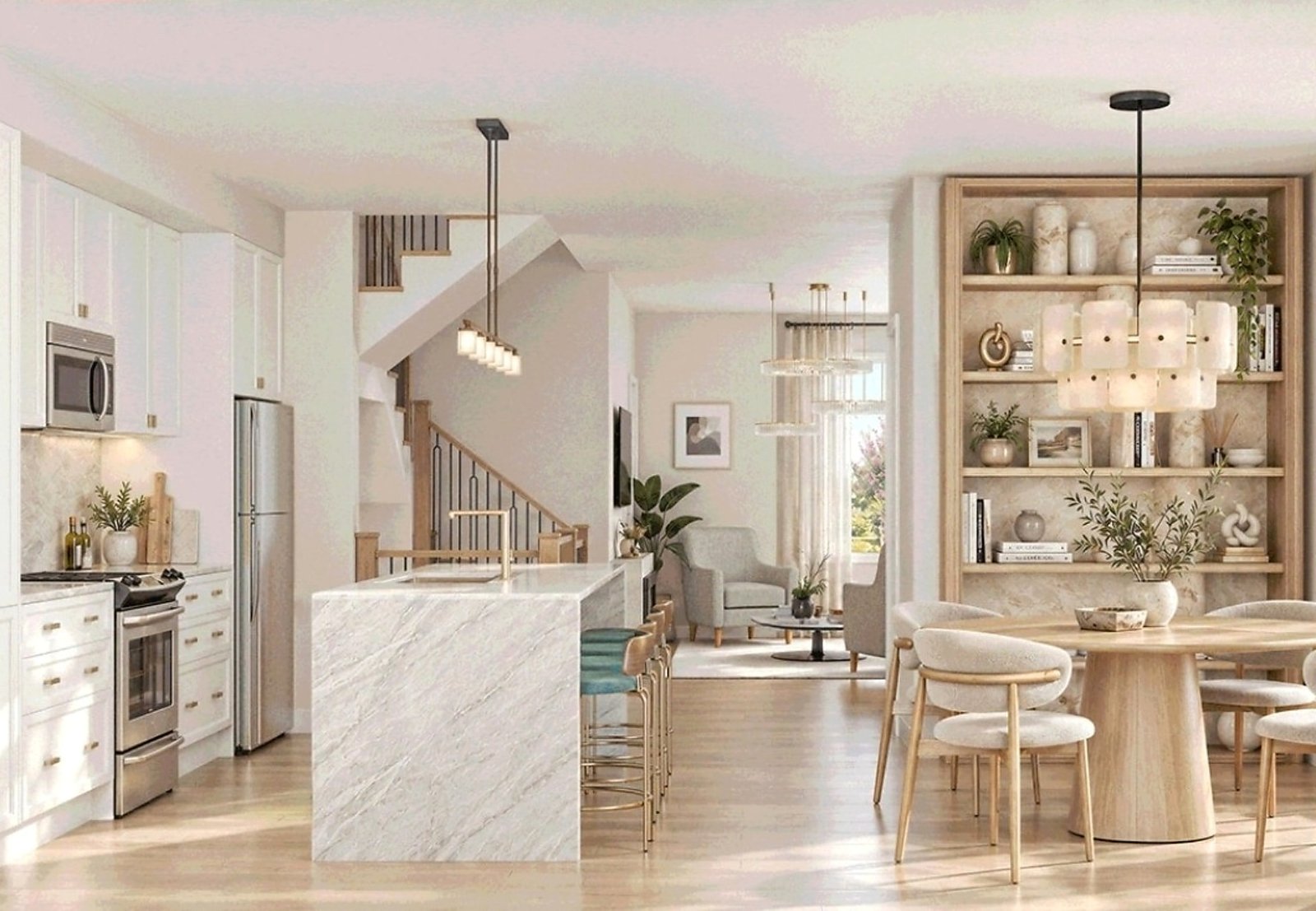 Spacious open-concept interior living and dining area in Elements Milton townhome