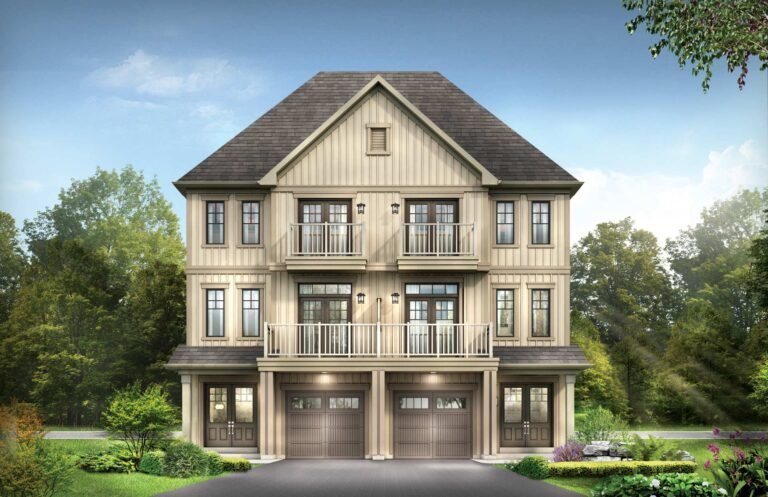 Contemporary architectural exterior elevation A for The London village townhome at Empire Canals