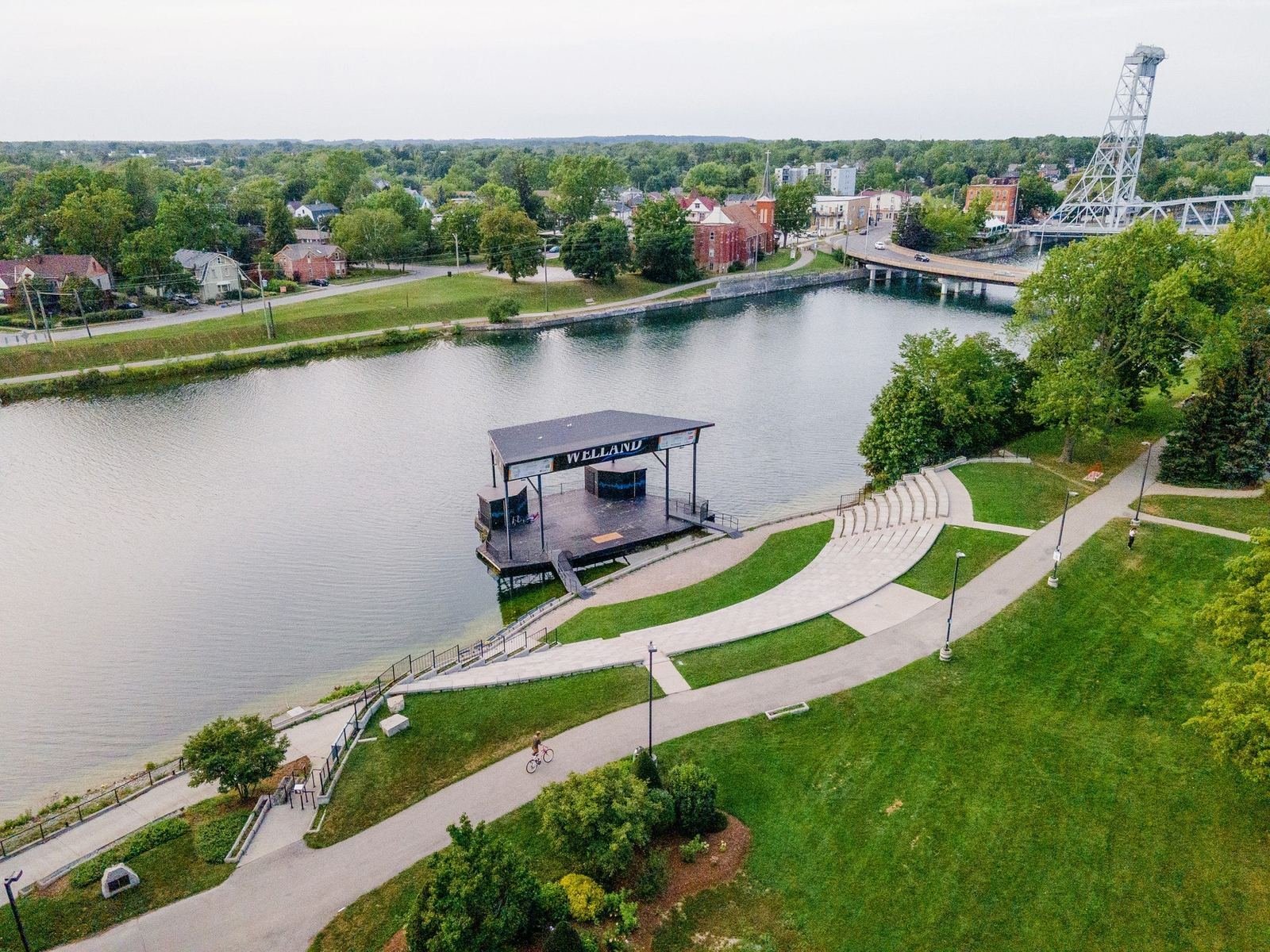Empire Canals Completed Family Streetscape Family-friendly streetscape with completed townhomes and single-family residences at Empire Canals