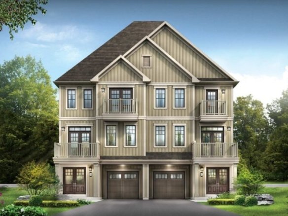 Spacious multi-level exterior elevation A for The Paris village townhome at Empire Canals