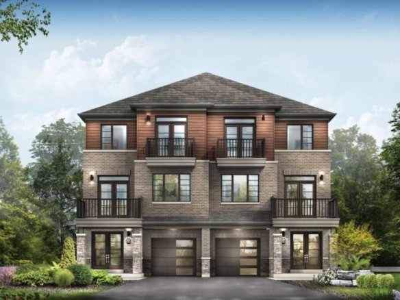 Distinctive exterior architectural elevation B for The Paris village townhome at Empire Canals