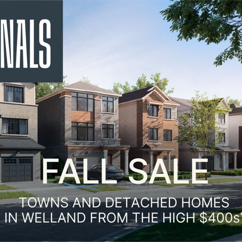 Empire Canals master-planned community streetscape architectural rendering on the Welland Canal in Welland Niagara Region