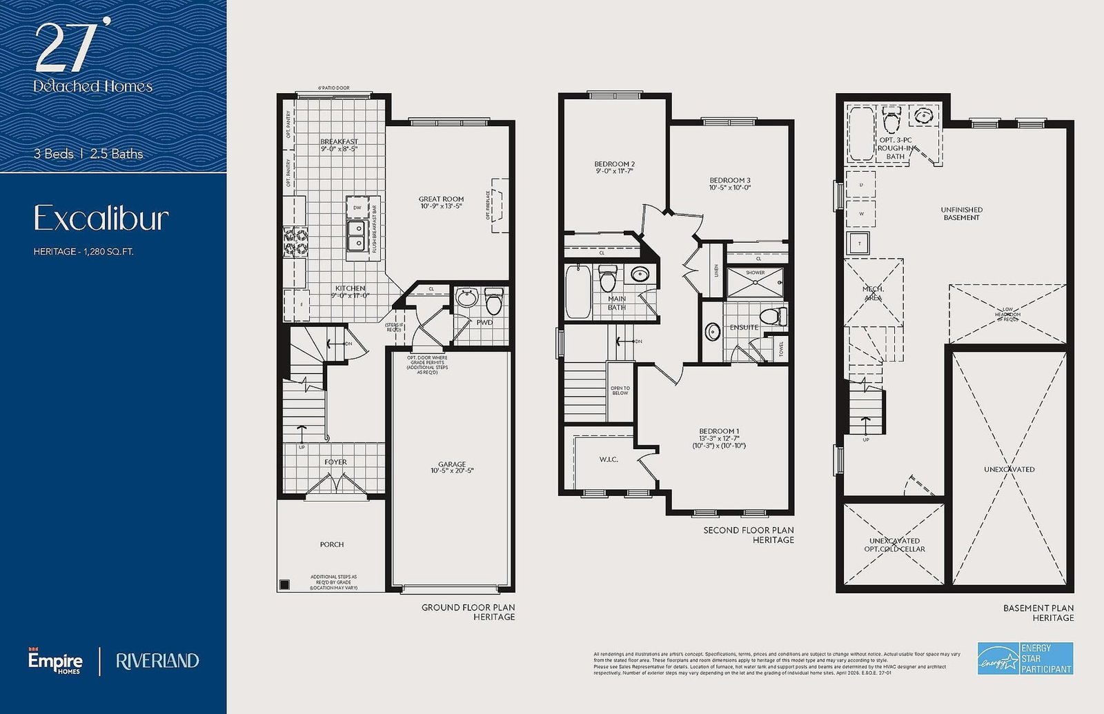 Empire Riverland Excalibur Detached Floor Plan Detailed floor plan layout for the Excalibur single-family home at Empire Riverland