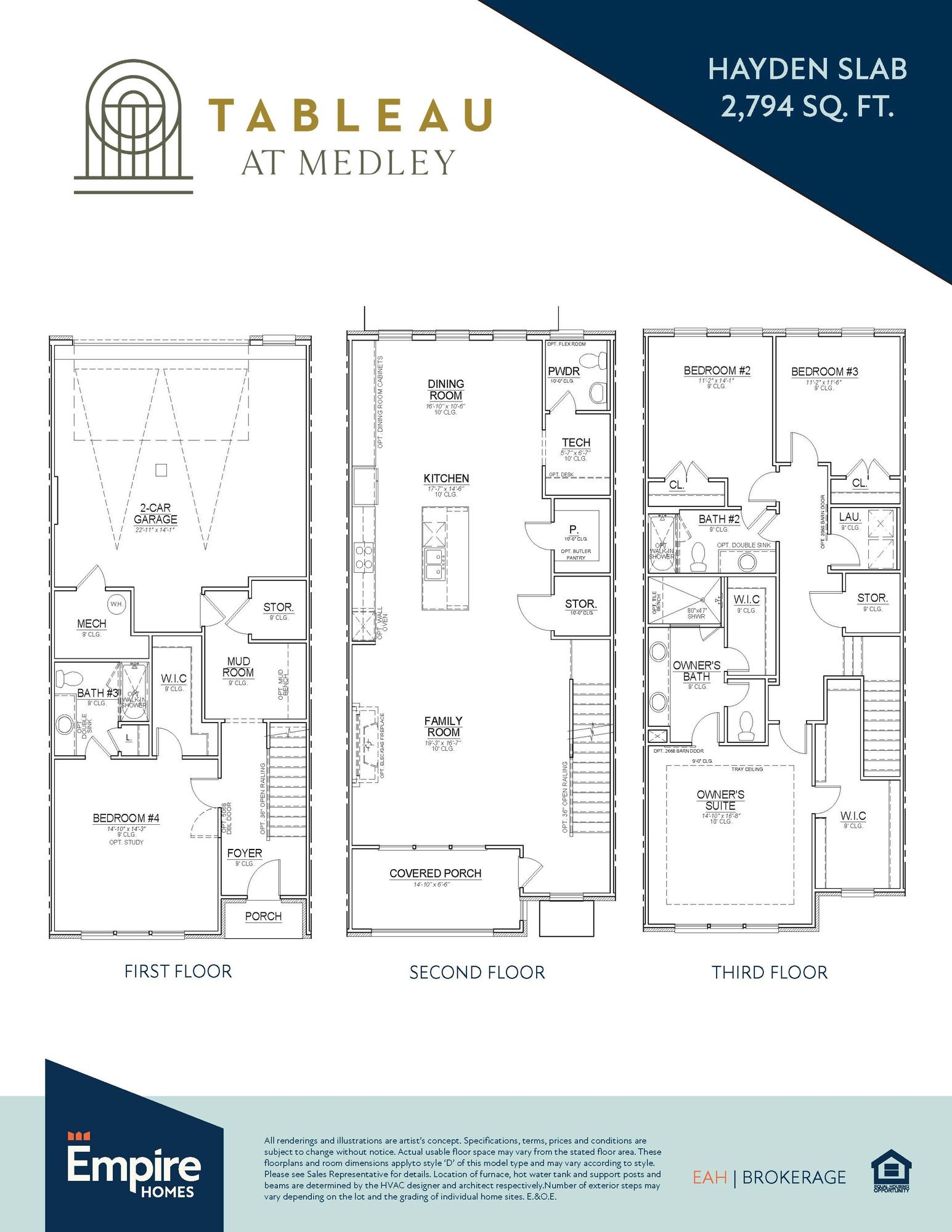 Empire Riverland Hayden Townhome Floor Plan Detailed floor plan layout for the Hayden townhome collection at Empire Riverland