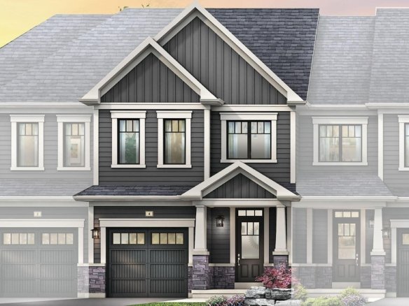 Traditional exterior architectural elevation A for freehold townhomes at Empire Riverland