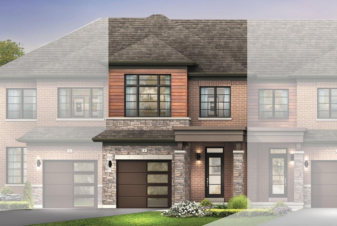 Modern exterior architectural elevation B for freehold townhomes at Empire Riverland