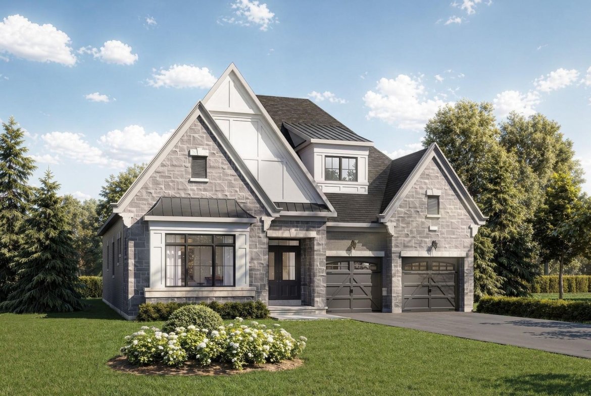 Architectural exterior elevation A for the 52-foot Bordeaux bungalow estate at Empire St Davids