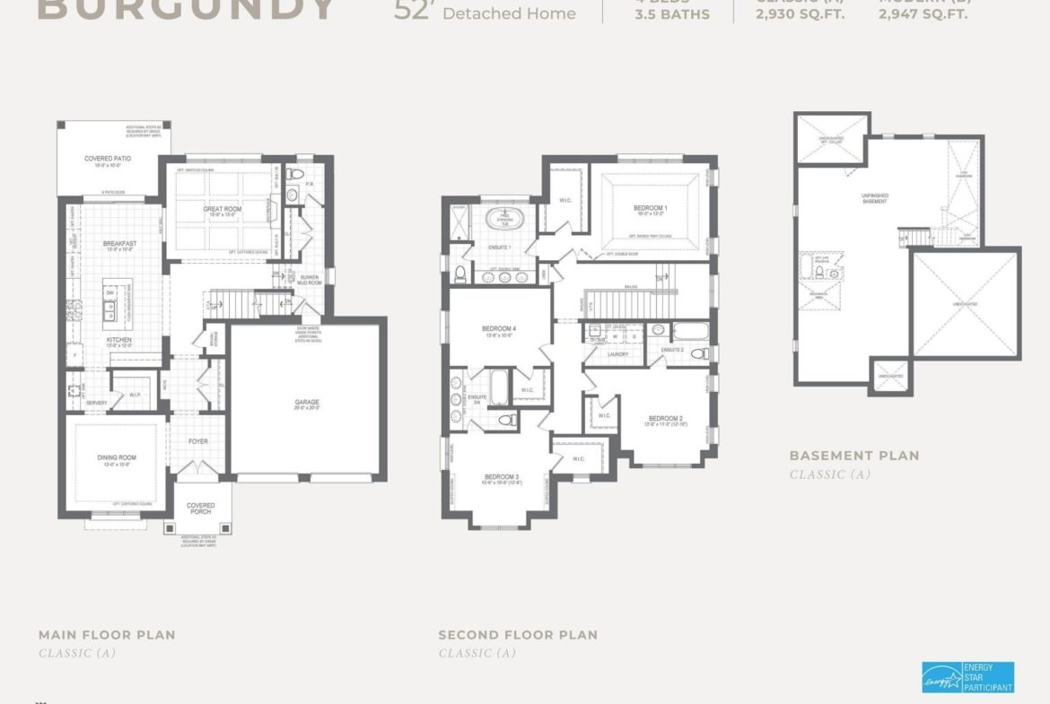 Detailed architectural layout and floor plan schematic for The Burgundy detached home at Empire St Davids Collection