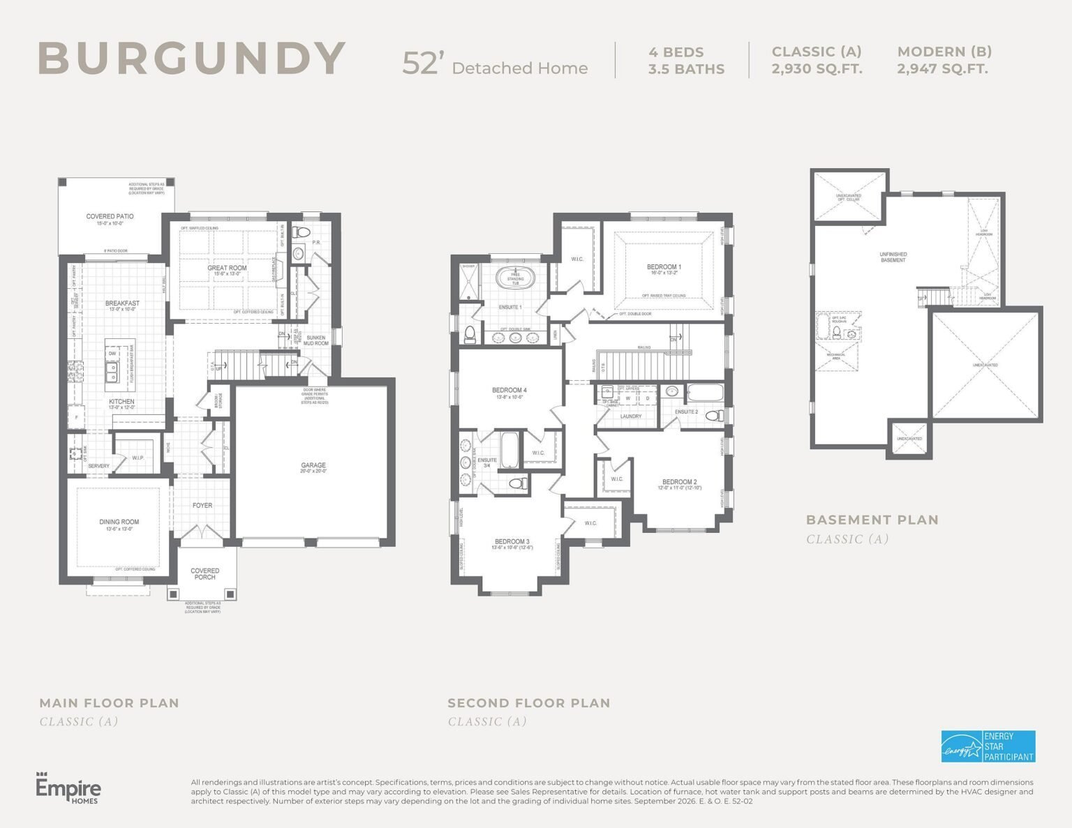 Detailed architectural layout and floor plan schematic for The Burgundy detached home at Empire St Davids Collection