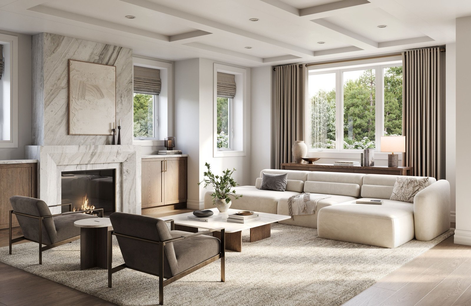 Five Oaks Oakville Open-Concept Great Room Overlooking Ravine Greenspace | SG Homes Five Oaks Oakville Open-Concept Great Room Overlooking Ravine Greenspace | SG Homes