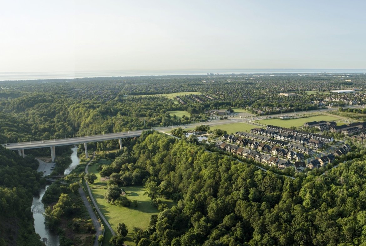 Five Oaks Oakville Master-Planned Community Aerial Overlooking Sixteen Mile Creek & Lions Valley Park | SG Homes