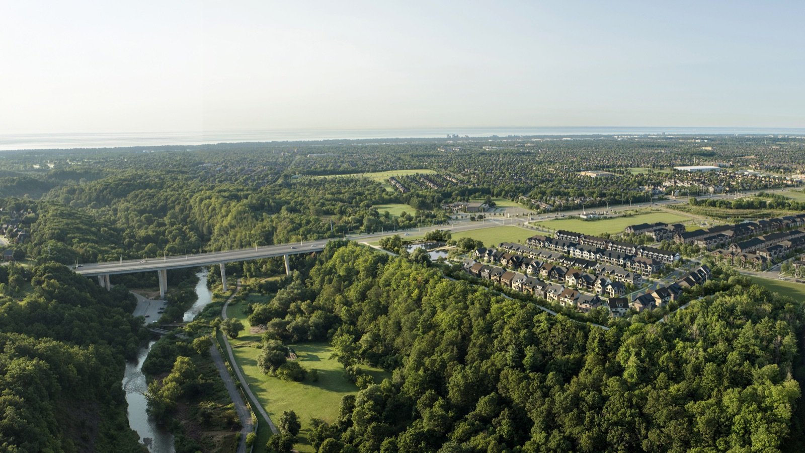 Five Oaks Oakville Master-Planned Community Aerial Overlooking Sixteen Mile Creek & Lions Valley Park | SG Homes Five Oaks Oakville Master-Planned Community Aerial Overlooking Sixteen Mile Creek & Lions Valley Park | SG Homes