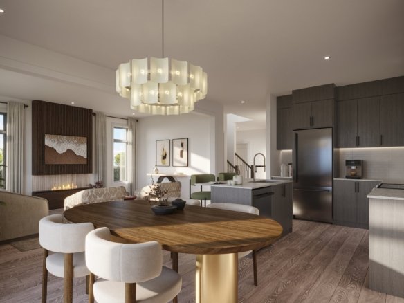 Modern traditional townhomes and single detached homes streetscape at North Hill Bolton