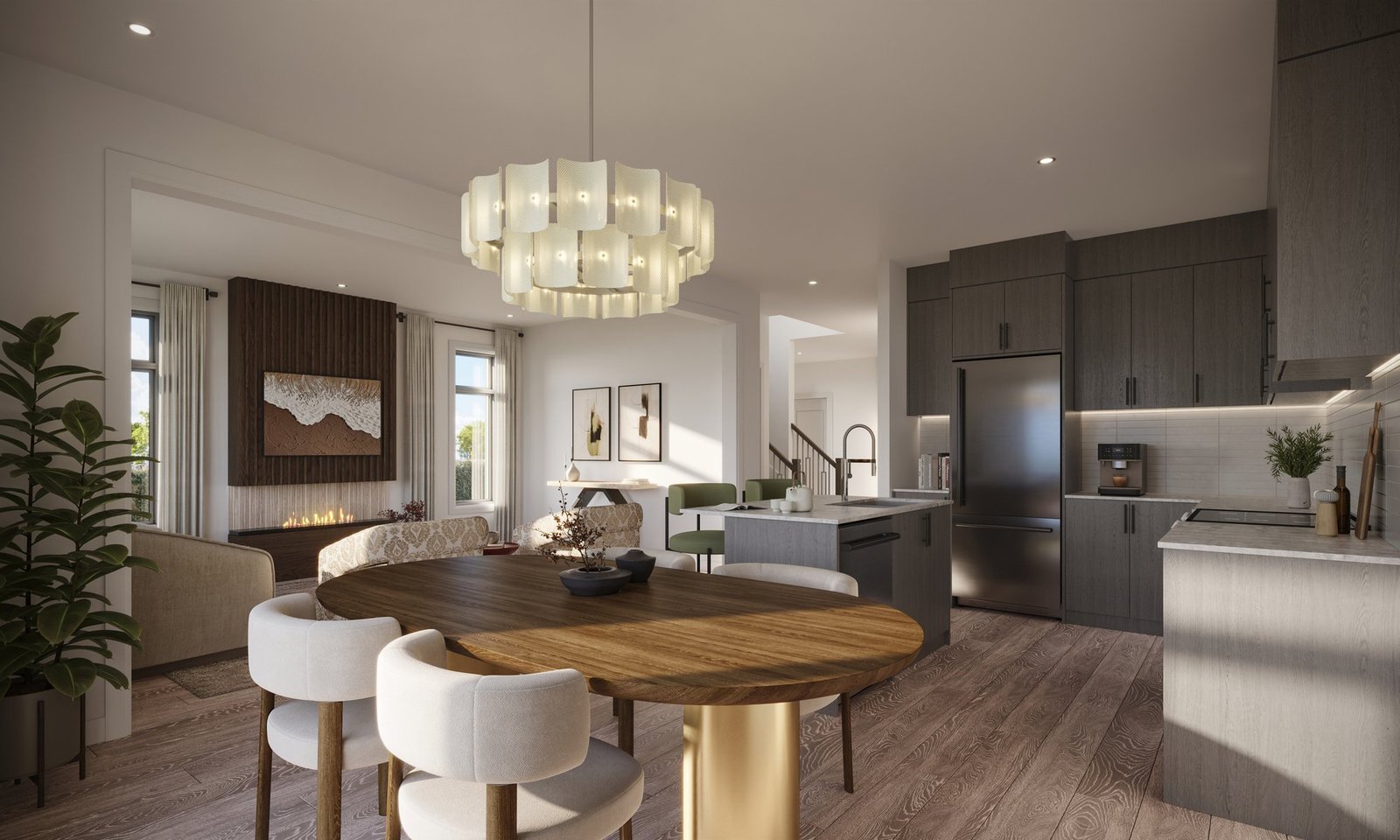 Modern traditional townhomes and single detached homes streetscape at North Hill Bolton